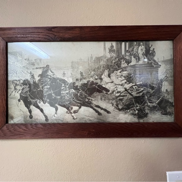 Antique Ulpiano Checa Framed Litho Print “The Chariot Race Crash, Wall Art, Neoc - Picture 2 of 9